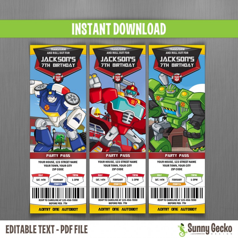 Transformers Rescue Bots Birthday Ticket Invitations